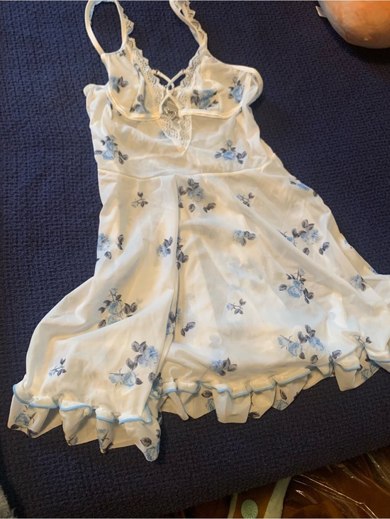 SHEIN Other - Sheer White & Blue Floral Slip Dress Nightgown never worn NWOT